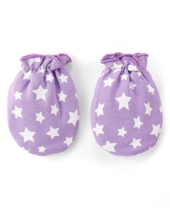 Babyhug 100% Cotton Knit Stars & Unicorn Printed Mittens Pack of 3 - Purple Pink & Yellow