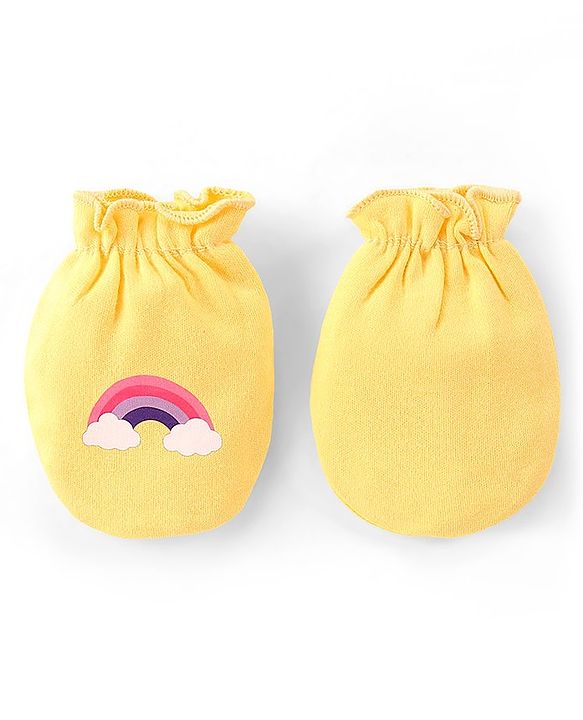 Babyhug 100% Cotton Knit Stars & Unicorn Printed Mittens Pack of 3 - Purple Pink & Yellow