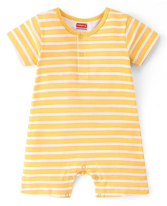Babyhug 100% Cotton Knit Half Sleeves Striped  Romper Pack of 2- Multicolor