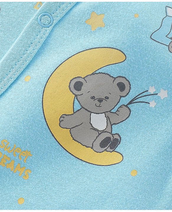 Babyhug 100% Cotton Knit Frill Sleeves Striped & Bear Printed Rompers Pack of 2 - Yellow & Blue