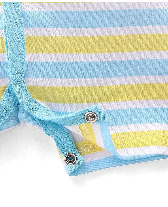 Babyhug 100% Cotton Knit Frill Sleeves Striped & Bear Printed Rompers Pack of 2 - Yellow & Blue