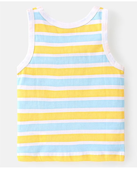 Babyhug 100 % Cotton Knit Sleeveless Sando with Striped & Teddy  Print Pack Of 3 - Yellow & Blue