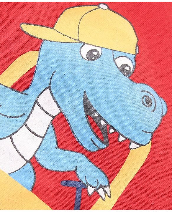 Babyhug 100% Cotton Sleeveless Sando with Striped & Dino Print Pack of 3 - Red Yellow & Blue