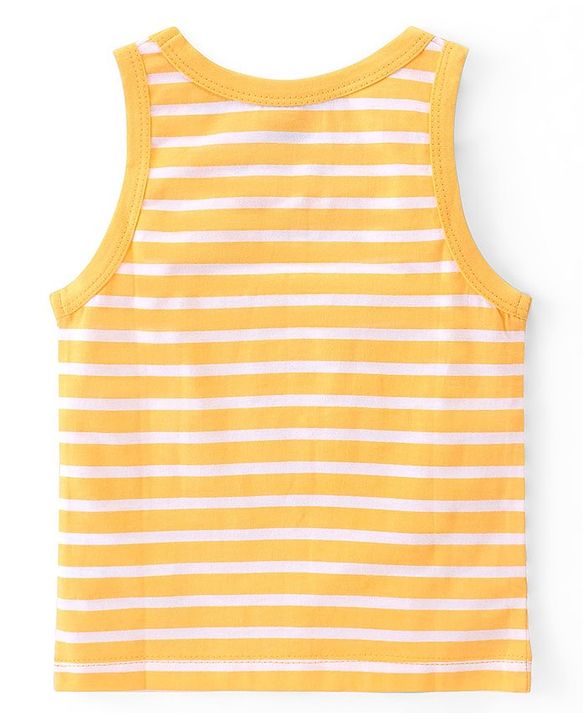 Babyhug 100% Cotton Sleeveless Sando with Striped & Dino Print Pack of 3 - Red Yellow & Blue