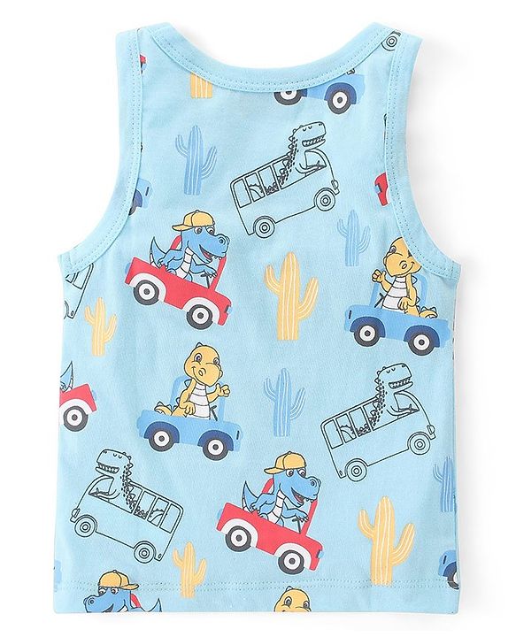 Babyhug 100% Cotton Sleeveless Sando with Striped & Dino Print Pack of 3 - Red Yellow & Blue