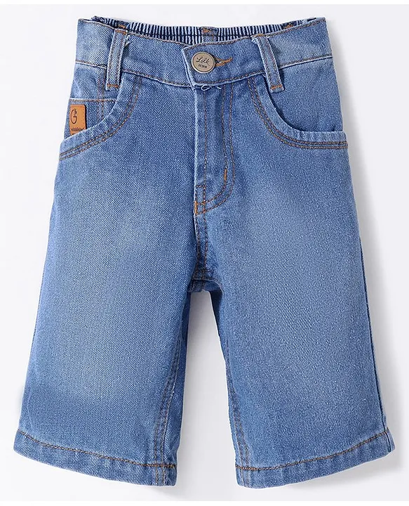 Little Kangaroos Above Knee Length Denim Shorts Solid Colour Medium Blue