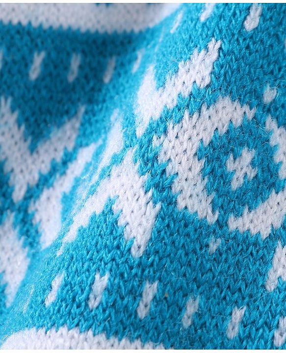 Babyhug Knitted Full Raglan Sleeves Striped & Floral Design Winter Wear Romper - Blue