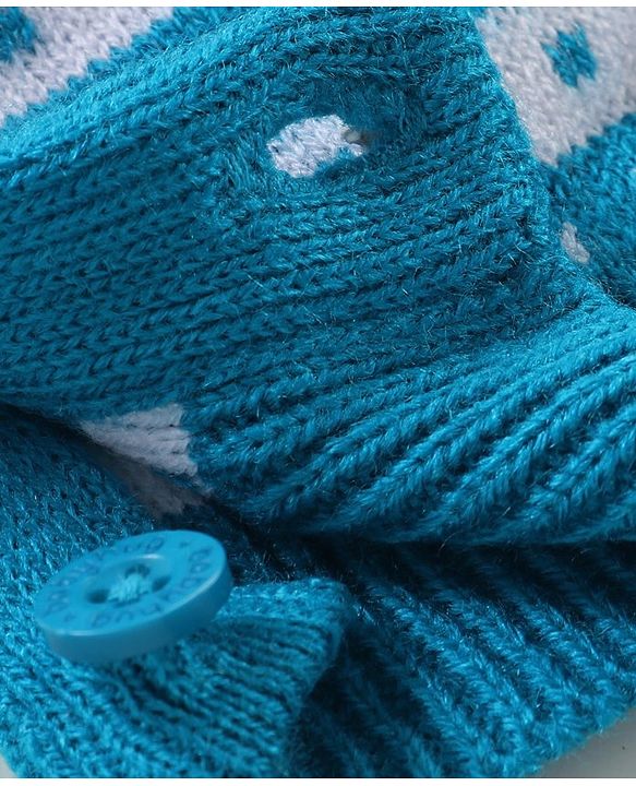 Babyhug Knitted Full Raglan Sleeves Striped & Floral Design Winter Wear Romper - Blue