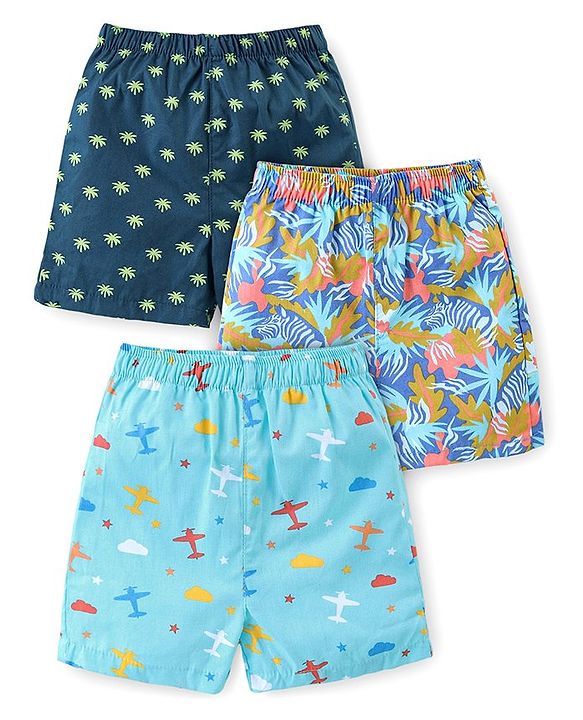 Babyhug Cotton Boxers Trees & Aeroplane Print Pack of 3 - Multicolour