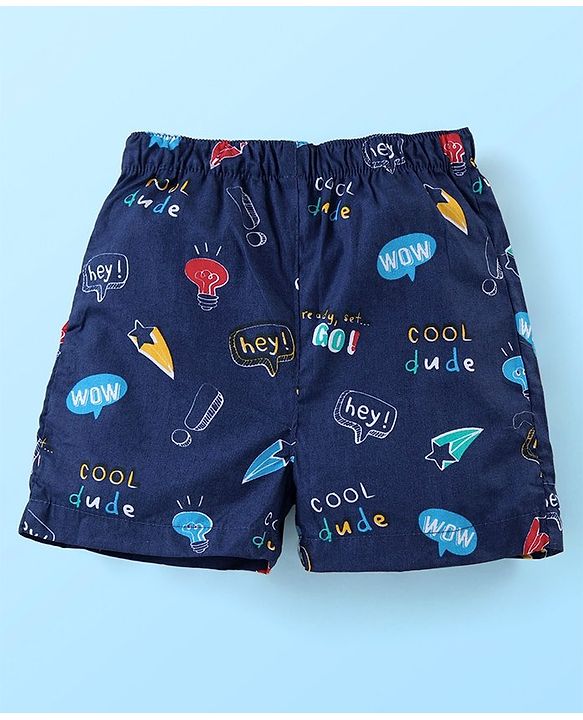 Babyhug Cotton Woven Boxer With Stars & Paper Airplane Print Pack Of 3 - Red Navy Blue & White