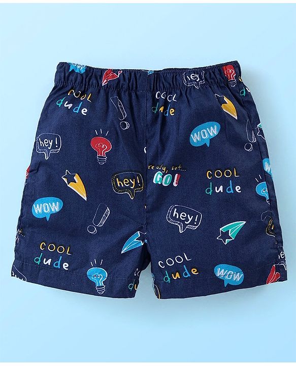 Babyhug Cotton Woven Boxer With Stars & Paper Airplane Print Pack Of 3 - Red Navy Blue & White