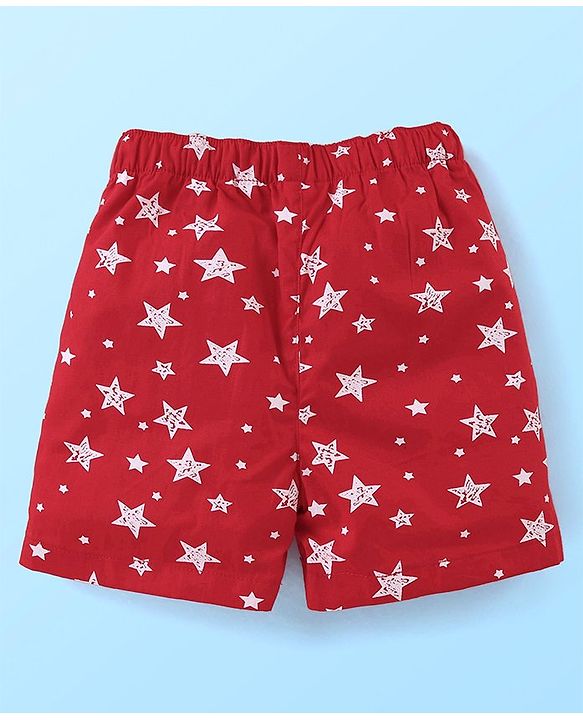 Babyhug Cotton Woven Boxer With Stars & Paper Airplane Print Pack Of 3 - Red Navy Blue & White