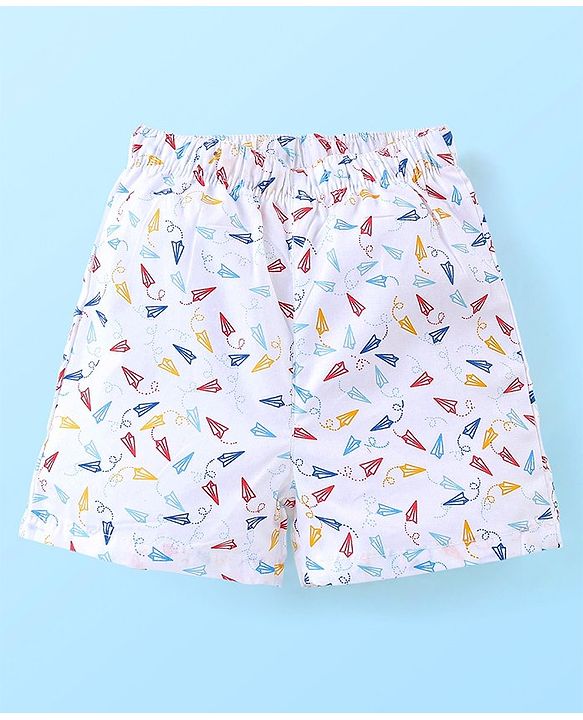 Babyhug Cotton Woven Boxer With Stars & Paper Airplane Print Pack Of 3 - Red Navy Blue & White