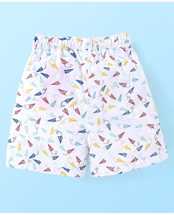 Babyhug Cotton Woven Boxer With Stars & Paper Airplane Print Pack Of 3 - Red Navy Blue & White