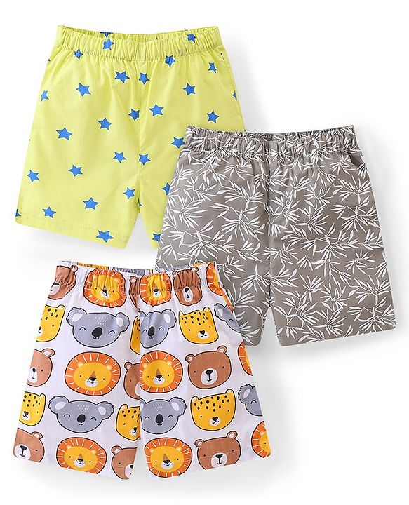 Babyhug Poplin Woven Boxers with Star &  Animal Print Pack of 3 - Multicolour