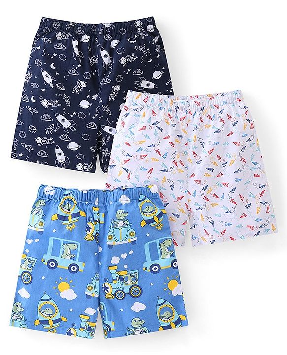 Babyhug Cotton Woven Paper Planes & Dino Printed Boxers Pack of 3 - Multicolour