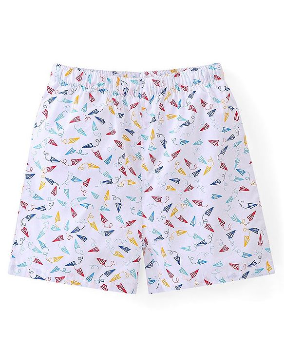 Babyhug Cotton Woven Paper Planes & Dino Printed Boxers Pack of 3 - Multicolour