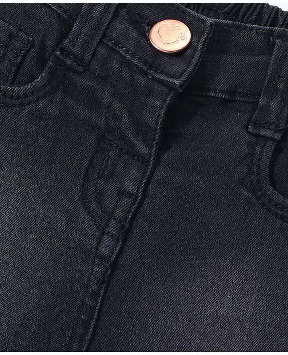 Babyhug Mid Thigh Length Solid Color Stretchable Denim Shorts - Black