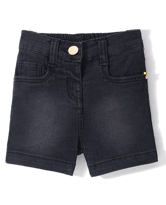 Babyhug Mid Thigh Length Solid Color Stretchable Denim Shorts - Black