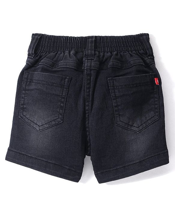 Babyhug Mid Thigh Length Solid Color Stretchable Denim Shorts - Black