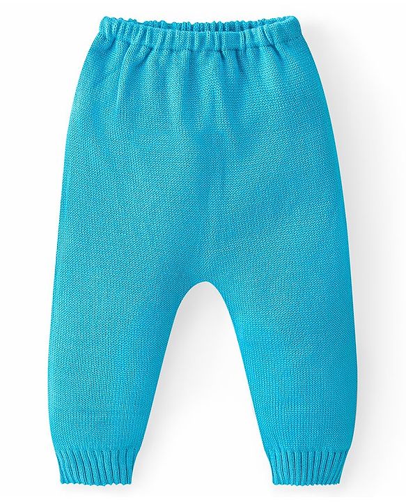 Babyhug Knit Full Sleeves All Over Design Hooded Sweater & Pant Set - Aqua Blue