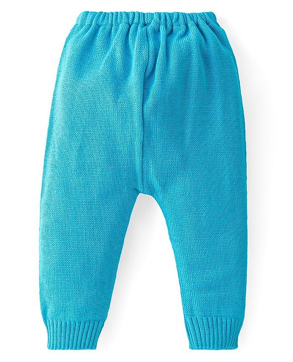 Babyhug Knit Full Sleeves All Over Design Hooded Sweater & Pant Set - Aqua Blue
