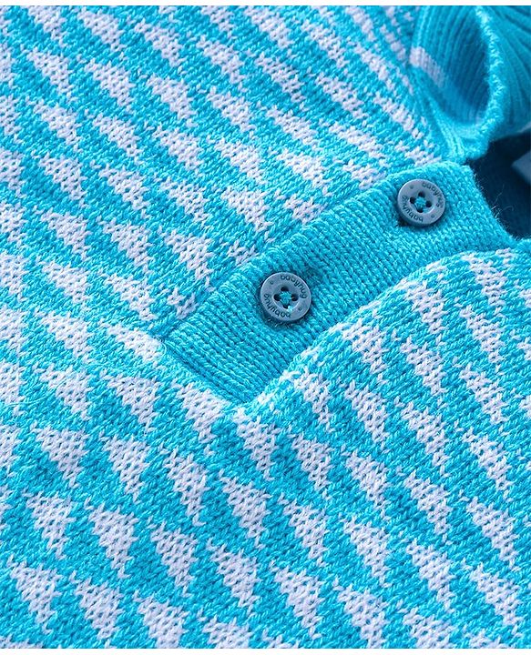 Babyhug Knit Full Sleeves All Over Design Hooded Sweater & Pant Set - Aqua Blue