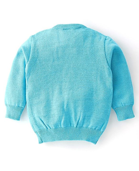 Babyhug Knitted Full Sleeves Sweater Set Heart Design - Aqua Blue