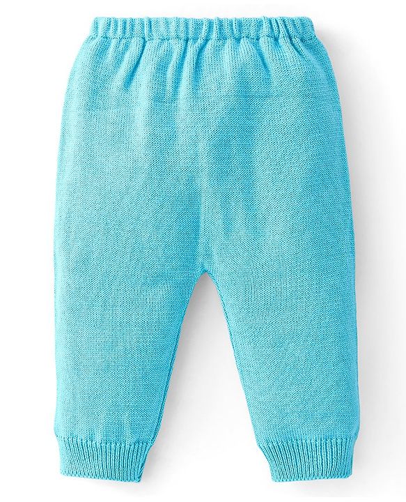 Babyhug Knitted Full Sleeves Sweater Set Heart Design - Aqua Blue