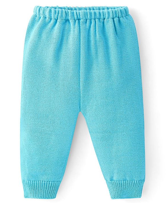 Babyhug Knitted Full Sleeves Sweater Set Heart Design - Aqua Blue