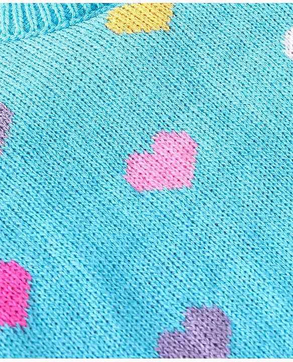 Babyhug Knitted Full Sleeves Sweater Set Heart Design - Aqua Blue