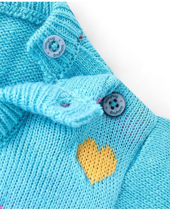 Babyhug Knitted Full Sleeves Sweater Set Heart Design - Aqua Blue