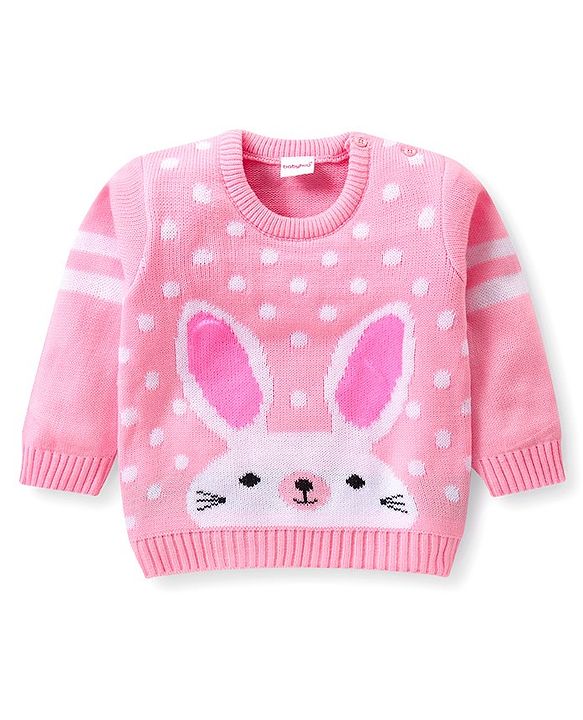 Babyhug Knitted Full Sleeves Sweater Set Bunny Design - Dark Pink