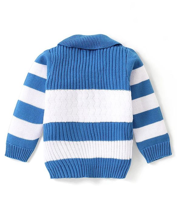 Babyhug Knitted Full Sleeves Striped Sweater Set - Blue