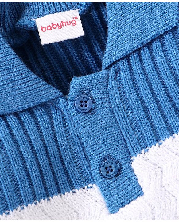 Babyhug Knitted Full Sleeves Striped Sweater Set - Blue