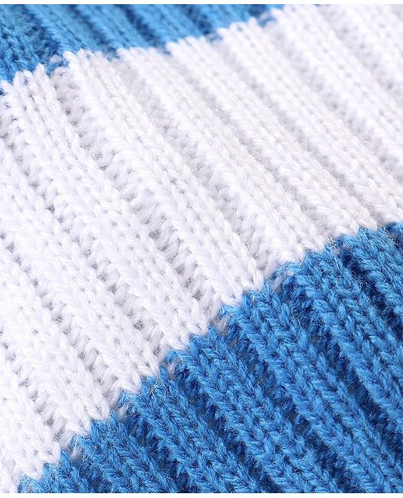 Babyhug Knitted Full Sleeves Striped Sweater Set - Blue