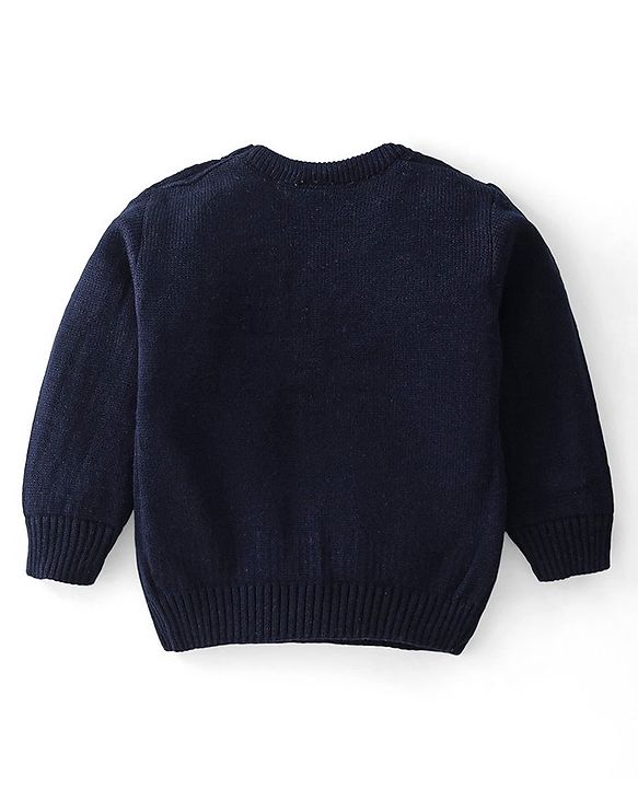 Babyhug Knitted Full Sleeves Sweater Set Penguin Design - Red & Navy Blue