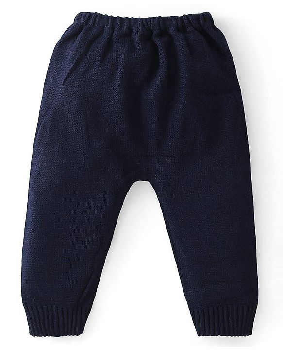 Babyhug Knitted Full Sleeves Sweater Set Penguin Design - Red & Navy Blue