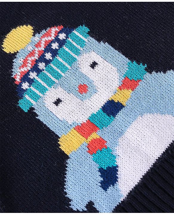 Babyhug Knitted Full Sleeves Sweater Set Penguin Design - Red & Navy Blue