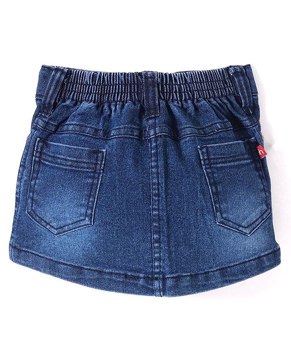 Babyhug Mid Thigh Length Solid Color Stretchable Denim Skirt - Dark Blue