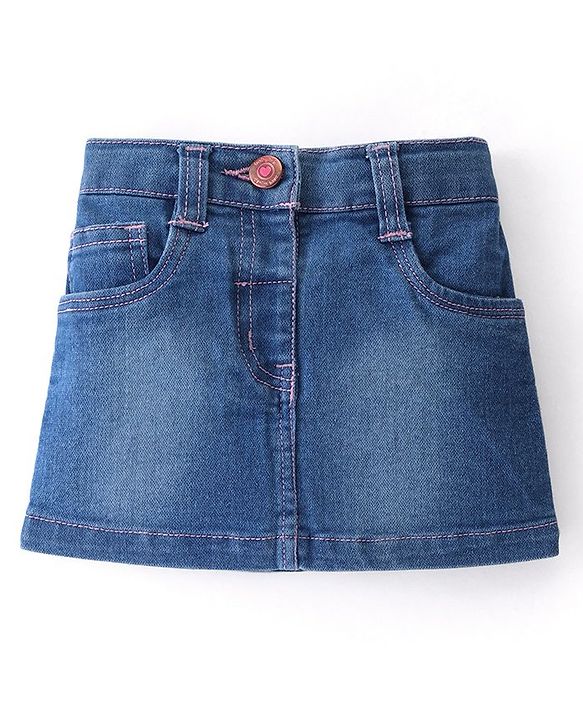 Babyhug Mid Thigh Length Solid Color Stretchable Denim Skirt - Dark Blue