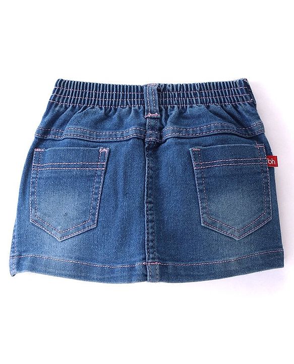 Babyhug Mid Thigh Length Solid Color Stretchable Denim Skirt - Dark Blue