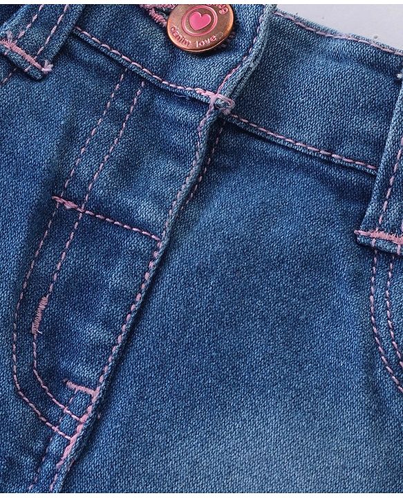 Babyhug Mid Thigh Length Solid Color Stretchable Denim Skirt - Dark Blue