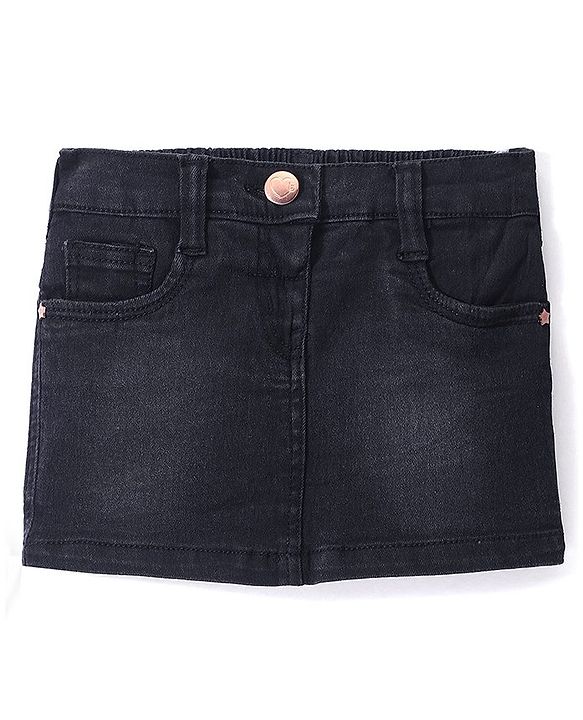Babyhug Mid Thigh Length Solid Color Stretchable Denim Skirt - Dark Blue