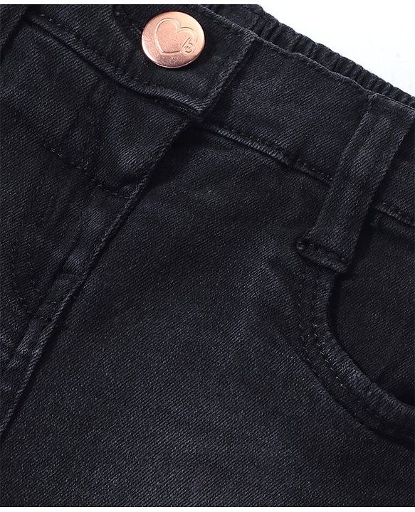 Babyhug Mid Thigh Length Solid Color Stretchable Denim Skirt - Dark Blue