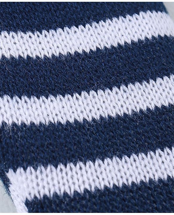 Babyhug Knit Striped Footed Fleece & Woollen Bottom - Navy Blue