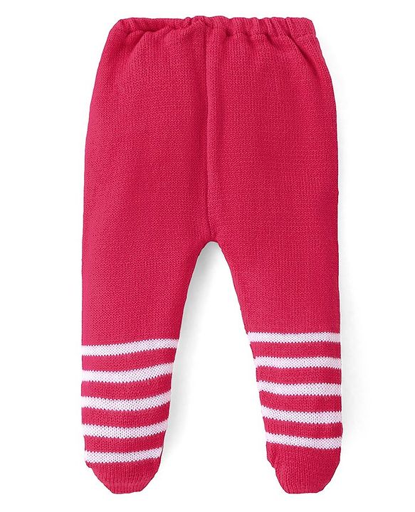 Babyhug Knit Striped Footed Leggings - Dark Pink