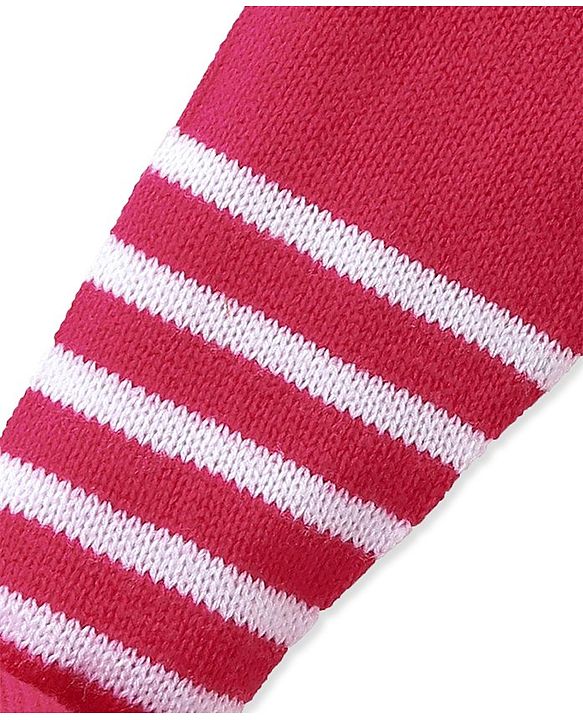 Babyhug Knit Striped Footed Leggings - Dark Pink