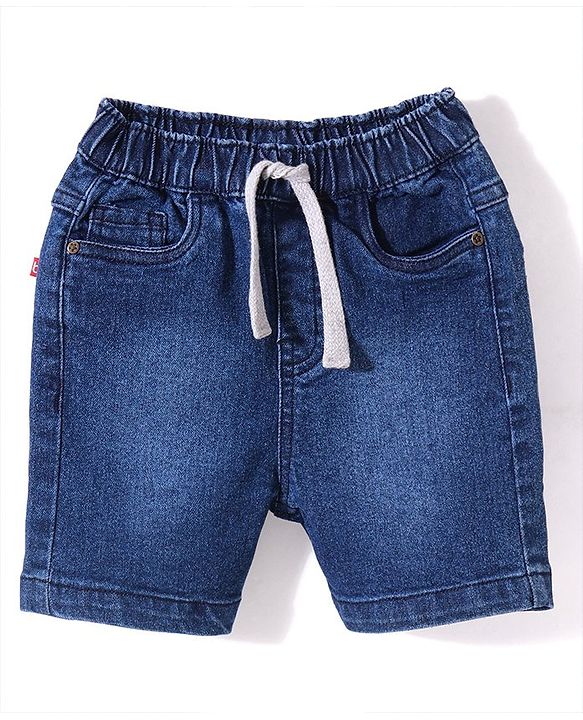 Babyhug Above Knee Length Solid Color Stretchable Denim Bermuda - Dark Blue