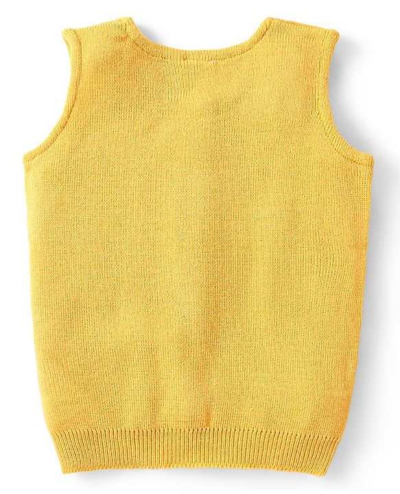 Babyhug Knitted Sleeveless Solid Color Front Open Sweater - Yellow